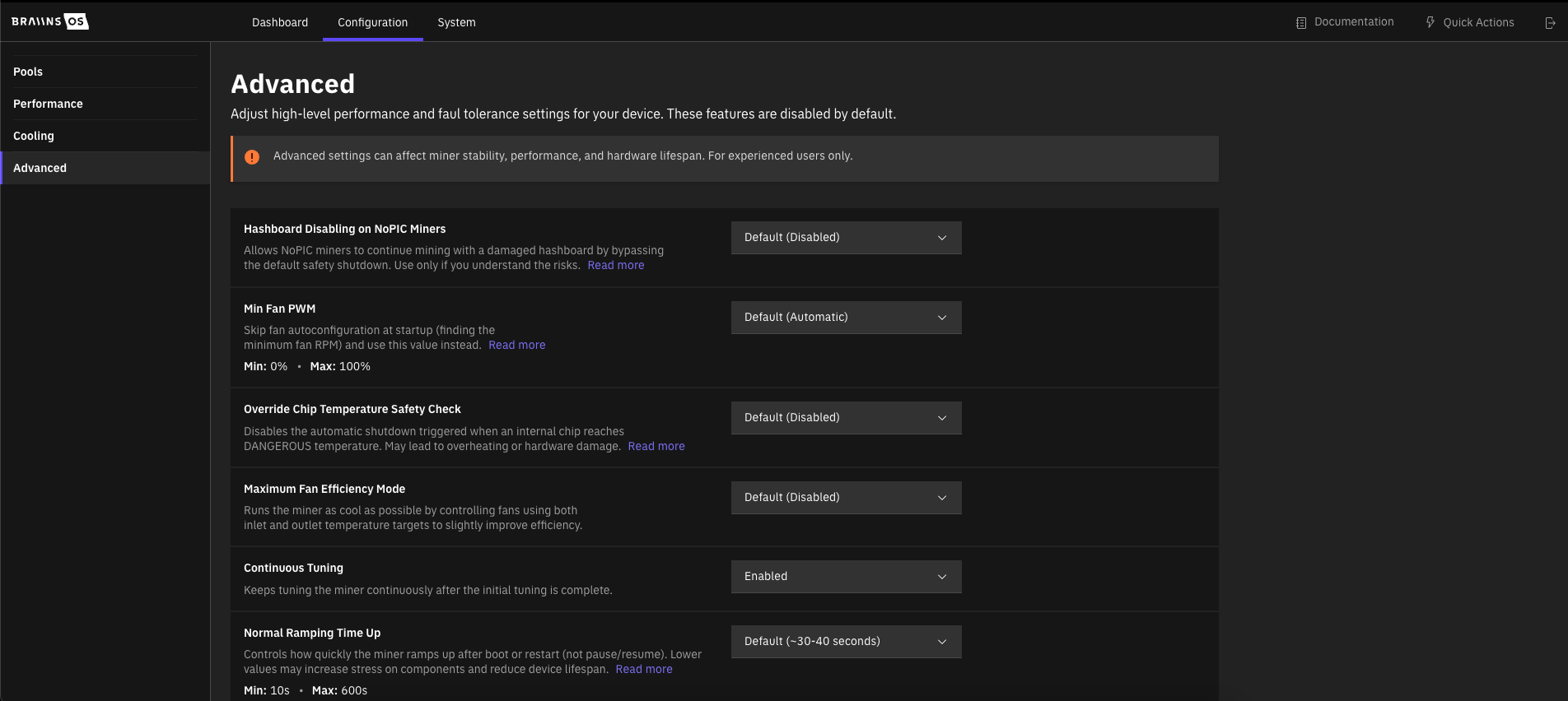 Advanced Options in GUI